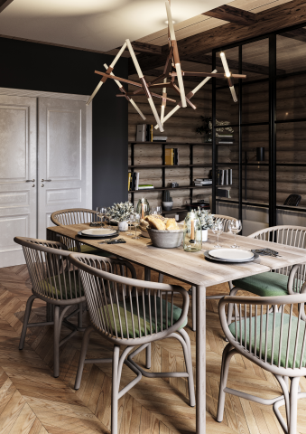 Дизайн и визуализация совмещенного помещения кухни, обеденной з