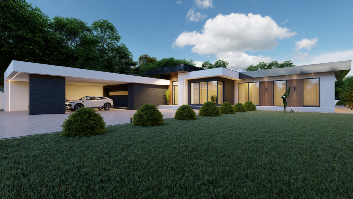 Одноэтажный коттедж в современном стиле