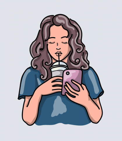 векторное изображение девушки с телефоном