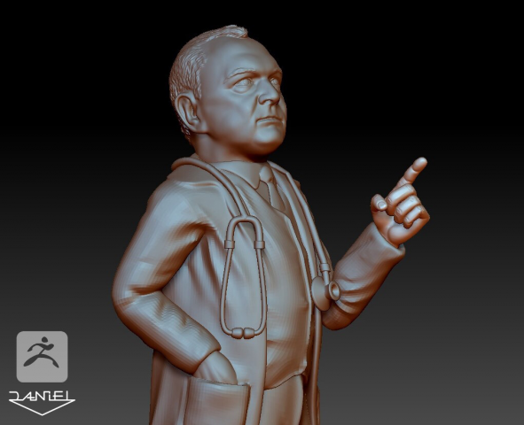 A sculpture in the form of a caricature of a doctor.