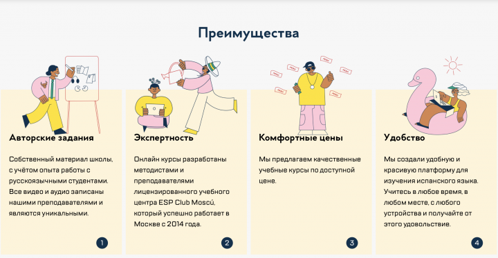 Векторные иллюстрации для сайта языковой школы