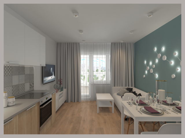 Типовая двухкомнатная квартира. Кухня-гостиная