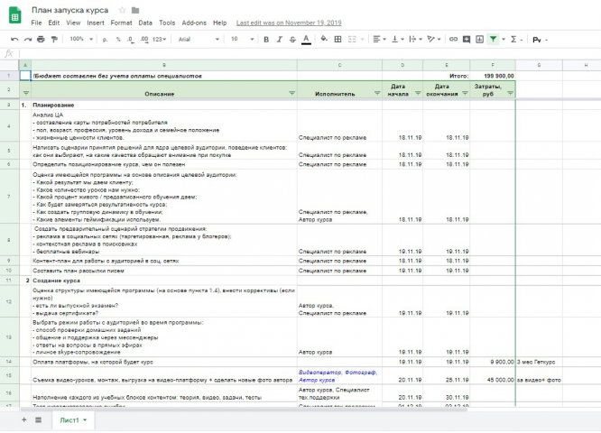 План запуска курса