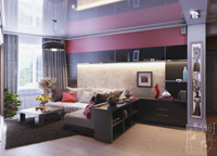 Гостиная с кабинетом в современном стиле.