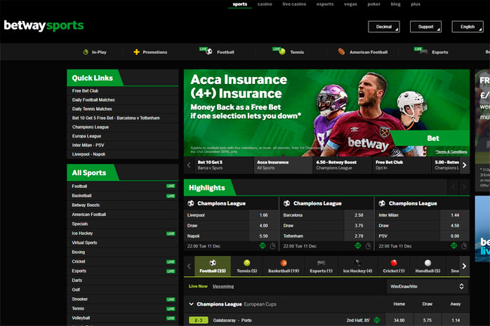 Бонусная программа букмекерской компании: Betway deposit bonus