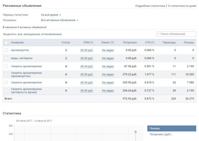 Пример работы по настройке таргетинговой рекламы 2