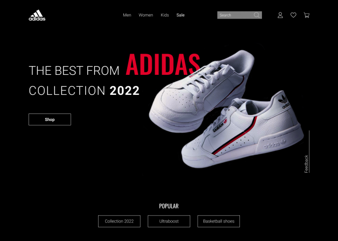 Концепт первого экрана магазина Adidas
