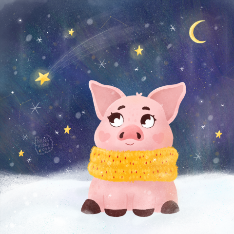 Иллюстрации из серии "Moments of pig life"