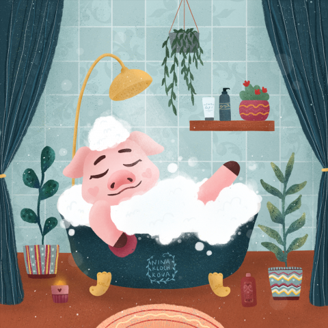 Иллюстрации из серии "Moments of pig life"