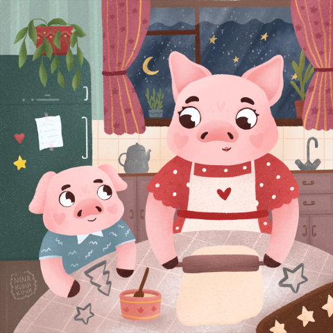 Иллюстрации из серии "Moments of pig life"