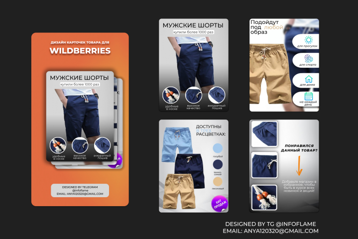 Дизайн карточки товара для мужских шорт