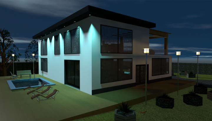 Экстерьер дома (ночь)