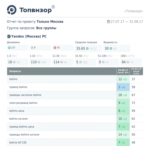 SEO-продвижение, отчет из топвизора