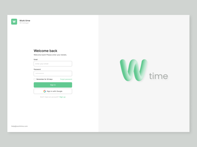 Sign up/Log in - Time manager WorkTime