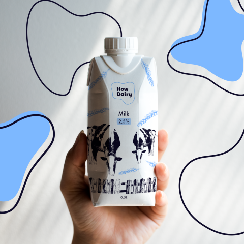 Дизайн упаковки молока "How Dairy"