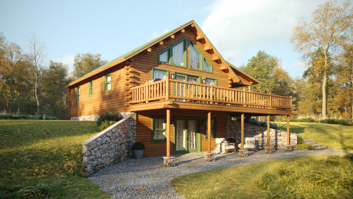 3d визуализация деревянного бревенчатого дома