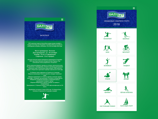 Сайт для мобильного приложения BALTBET