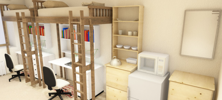 Визуализация дизайна комнаты общежития