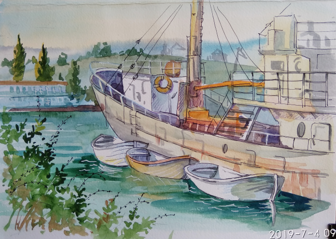 Морской пейзаж, акварель