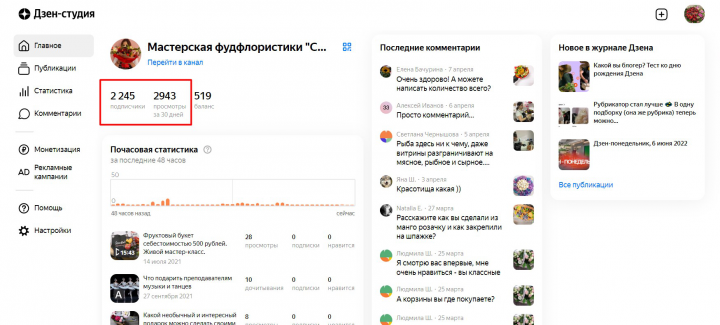 Яндекс Дзен (рост канала за полгода)