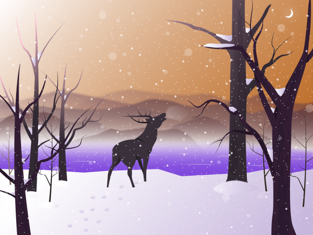 Олень в зимнем лесу