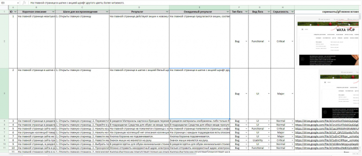 Пример оформления баг-репортов
