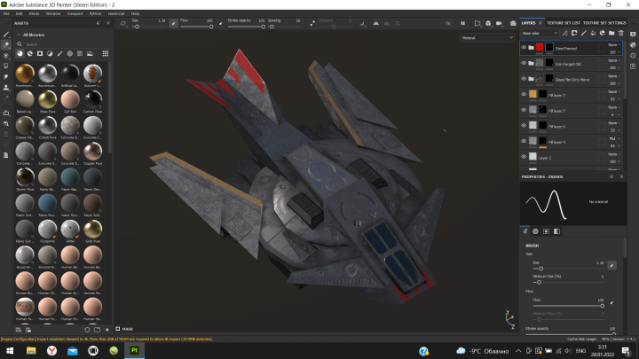 Текстурирование технологичного корабля в Substance Painter