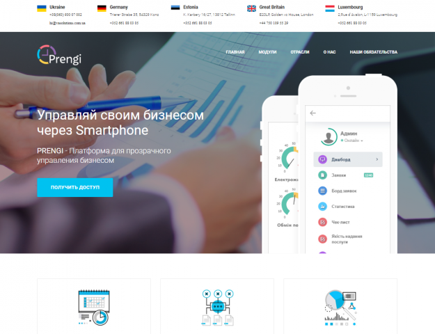 Сайт-визитка мобильной платформы.