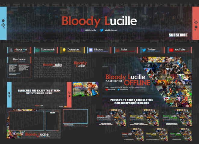 Оформление Twitch, YouTube и Mixer канала для Bloody Lucille