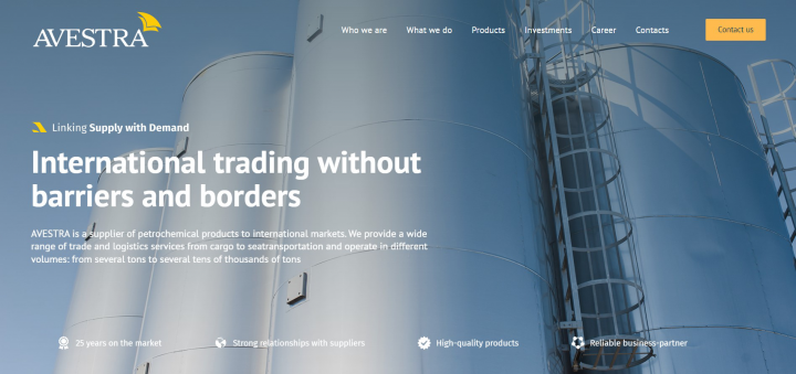 Лэндинг сайт Avestra - Международная торговля