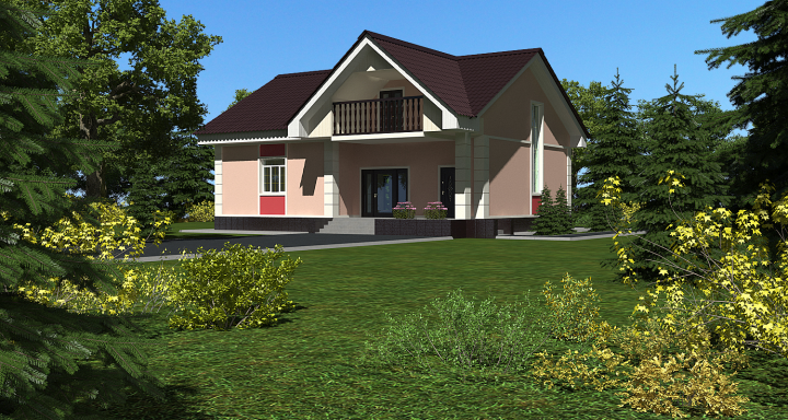 Одноэтажный коттедж с мансардой