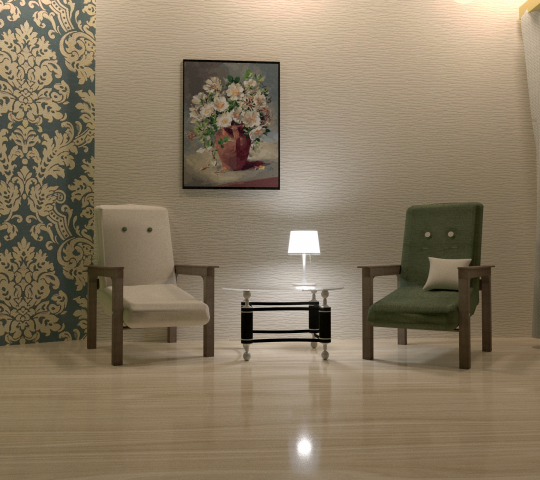 Кресла со столом и светильником.