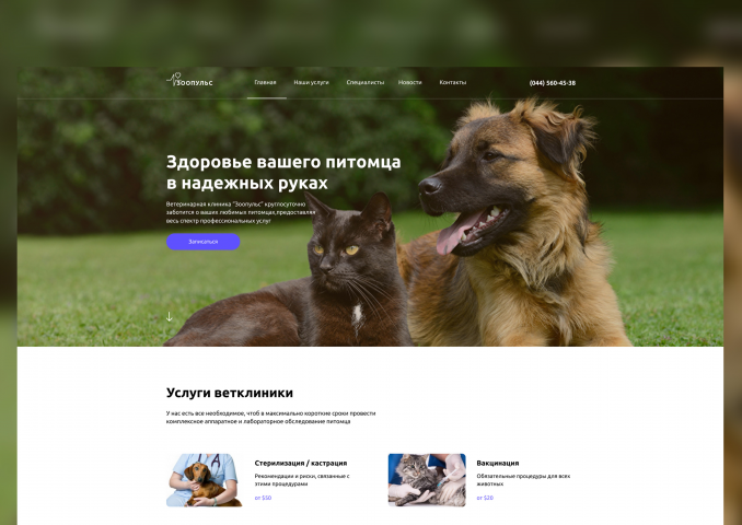 Верстка сайта Зоопульс