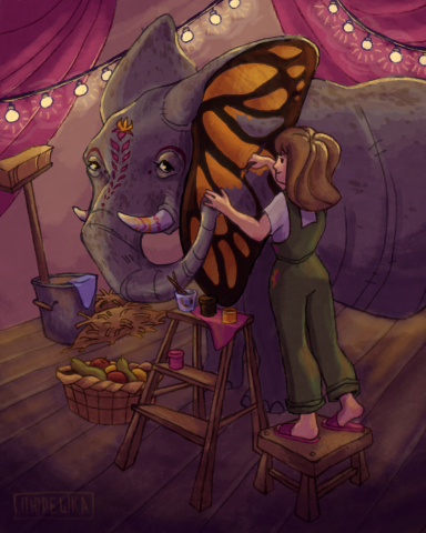 иллюстрация Девочка и слон