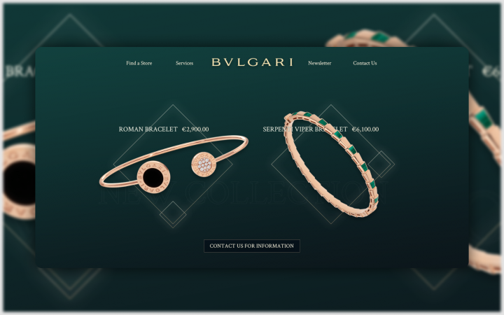 Главная страница ювелирных изделий "BVLGARI"