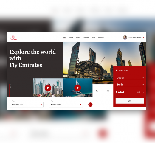 Концепт-дизайн первого экрана авиакомпании Fly Emirates