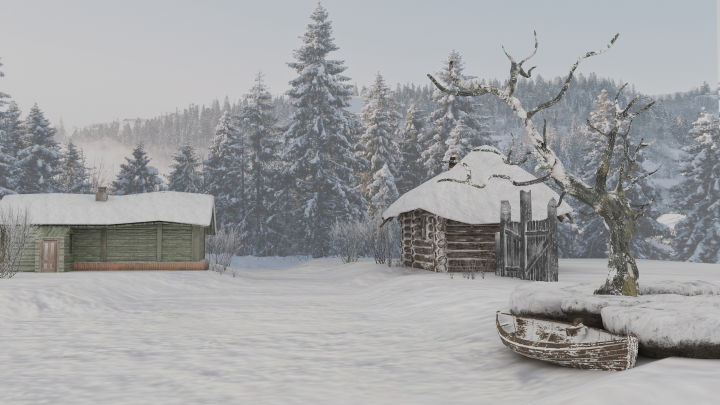 Заснеженная деревня (студенческая работа на курсе)