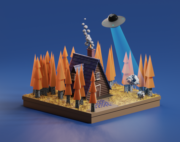 Low-poly композиция по учебному курсу.