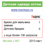 Детская одежда оптом и в розницу - продвижение сайта в поиске