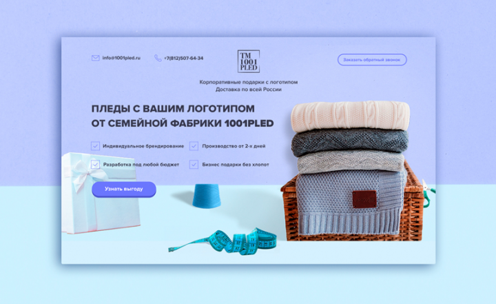 Landing page на СMS Wordpress для фабрики 1001 pled