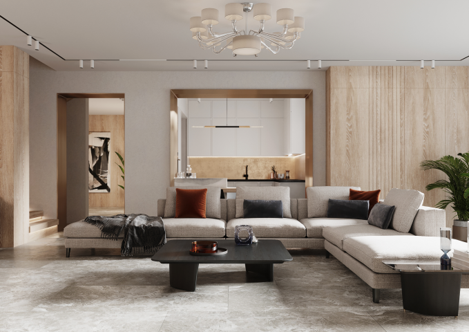 Визуализация кухни-гостиной в частном доме