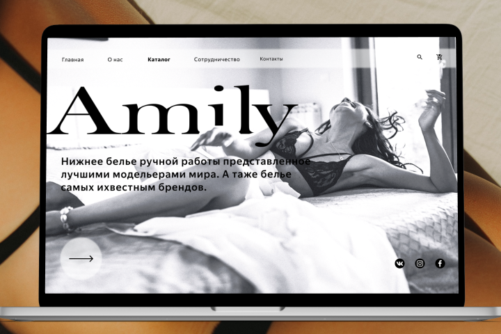 Дизайн первого экрана магазина нижнего белья "Amely"