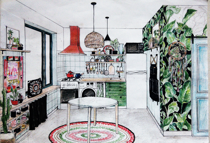 Кухня в однокомнатной квартире. Эскиз "от руки"