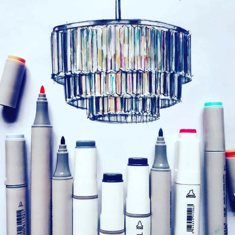 Скетч хрустальной люстры