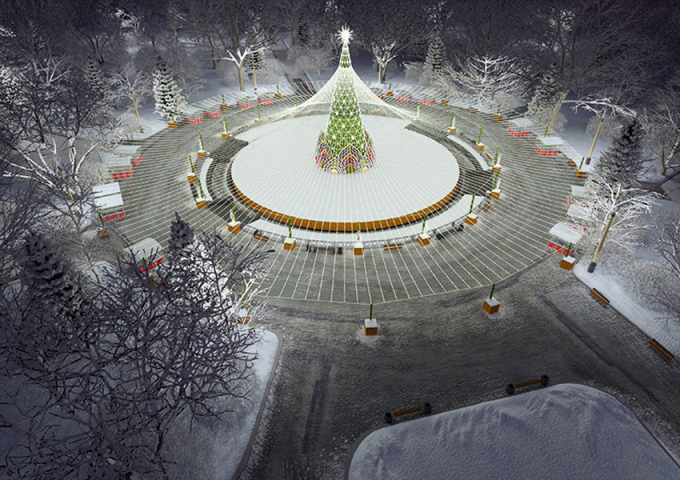 Новогоднее оформление ёлки в Парке Сокольники