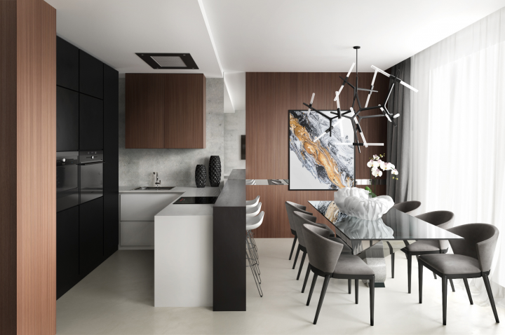Визуализация по референсу, кухня-гостиная