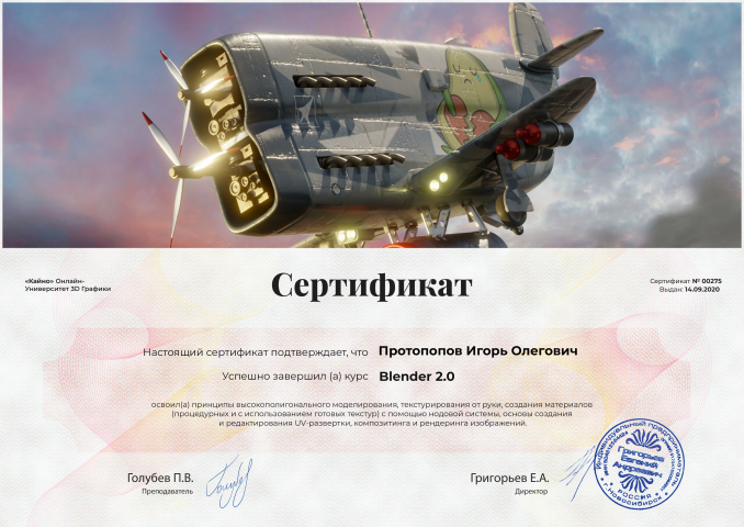 Сертификат Junior 3D graphic Artist