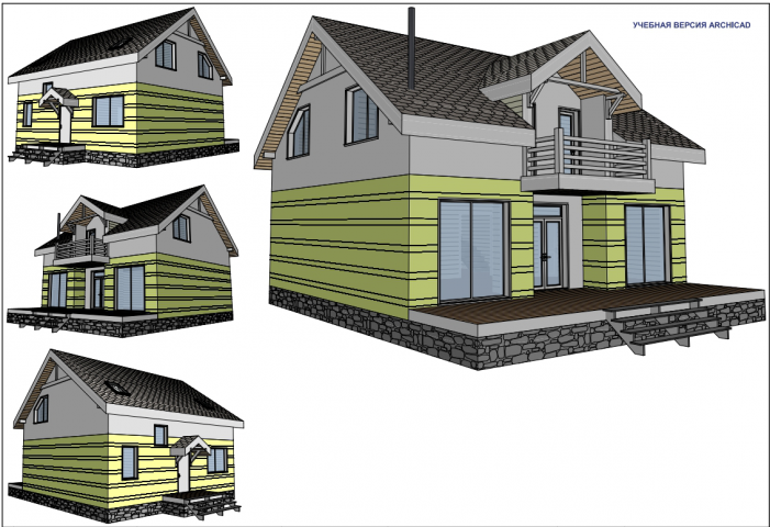 Эскиз дома 211 м2 с террасой по каркасной технологии