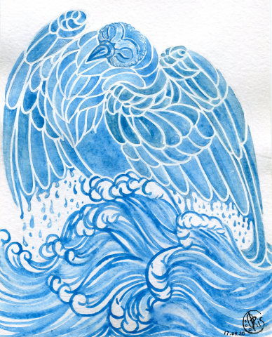 Иллюстрация на тему "Феникс возрождающийся из воды"