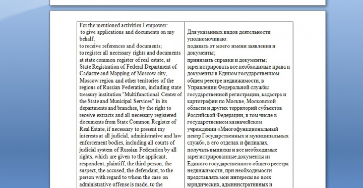 Доверенность (Перевод с англ. на рус.)